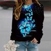 Fall Autumn Women'S Fashion O Neck Long Sleeve T-Shirt Loose Clothes Pink Sparkling Crystal Butterfly Print T Shirt For Girls Street