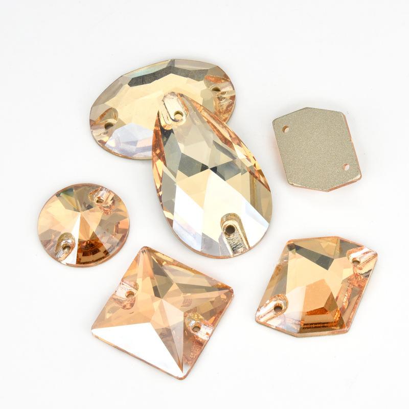 Mixed Shape Gold Bottom Hand-Sewn Drill, Water Drop Horse Eye Satellite Double Hole Flat Buckle Diy Clothing Accessories Accessories Rhinestone