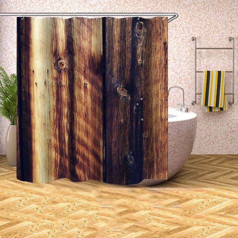 Штора Рустик для душа Дерево Амбарная дверь Узор Занавеска для ванны Водонепроницаемая с крючками