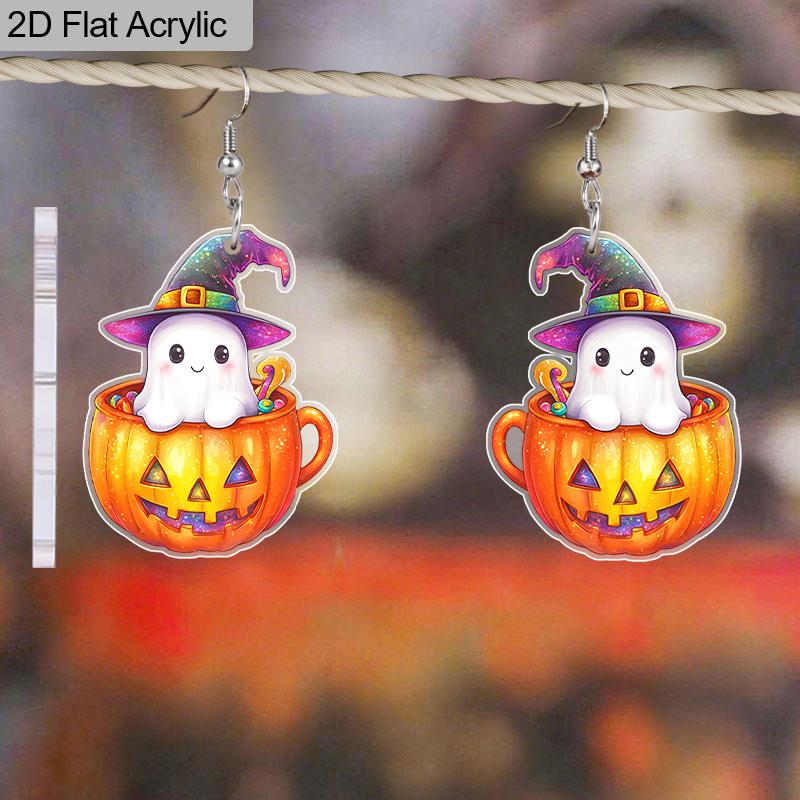 1Pair Acrylic Halloween Ghost Pumpkin Pattern Earring Jewelry Gift for Women Girls Female