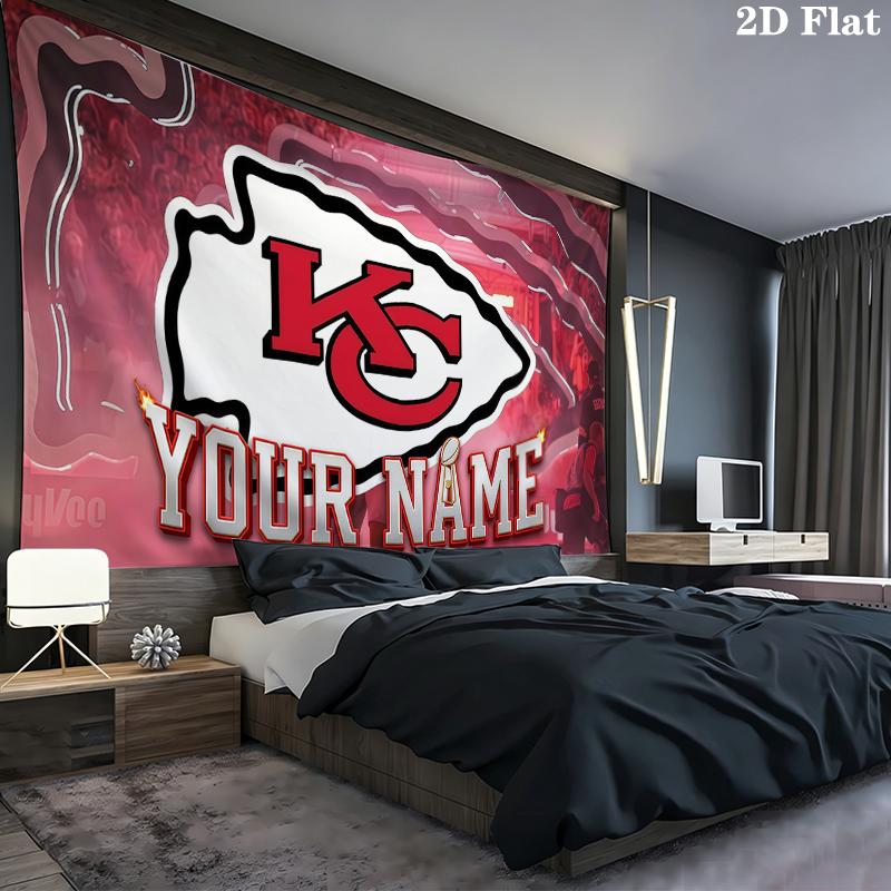 Custom Name,Kansas City Chiefs Wall tapestry, aesthetic printed fabric blanket, suitable for bedroom, living room, and home decor.