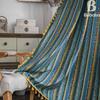 Красные богемные полосатые хлопково-льняные шторы для гостиной - Ретро стиль