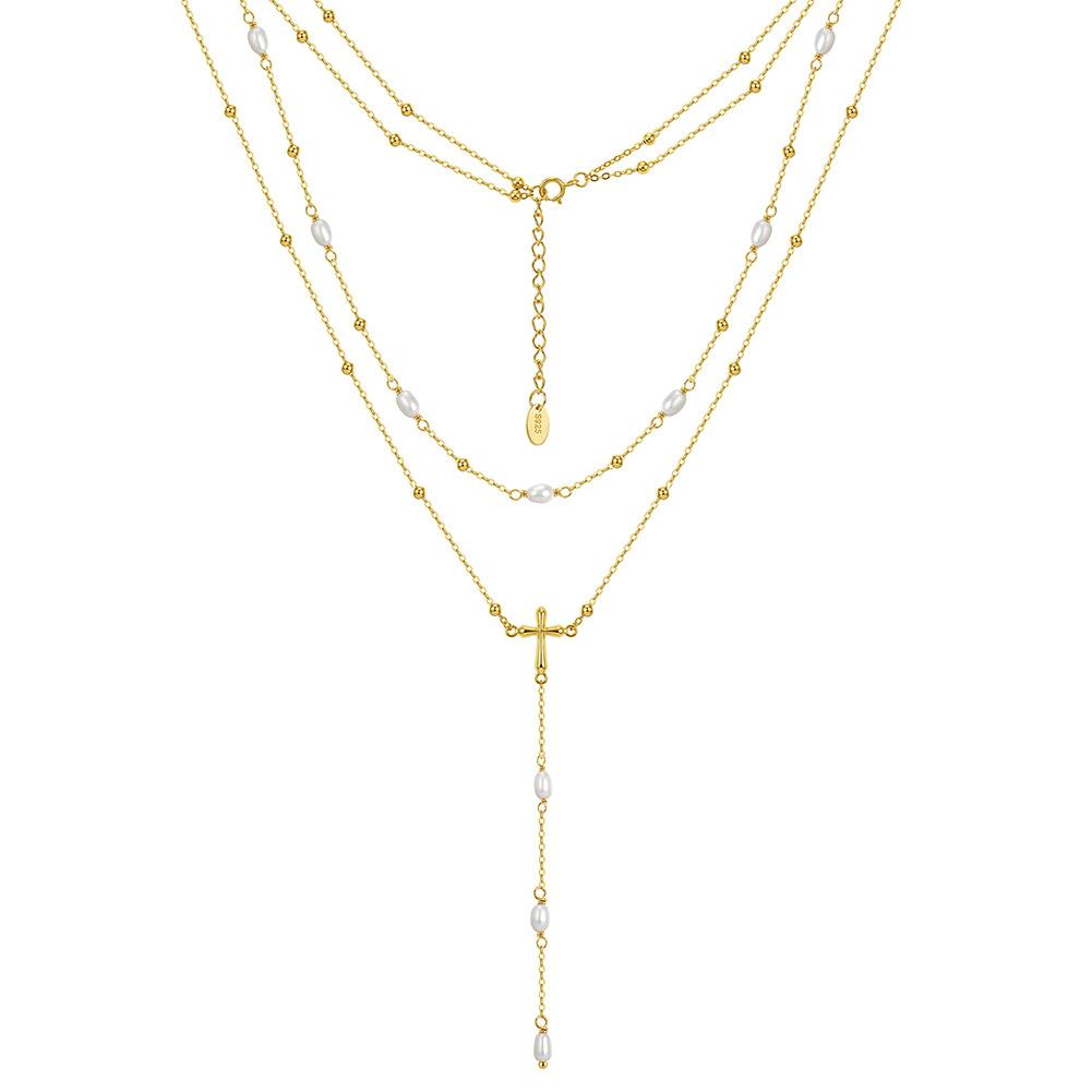 Summer Hot Girl Matching 925 Silver Fine Accessory 14k Gold Plated Long Body Chain Sexy Chest Chain Natural Pearl Drop Necklace