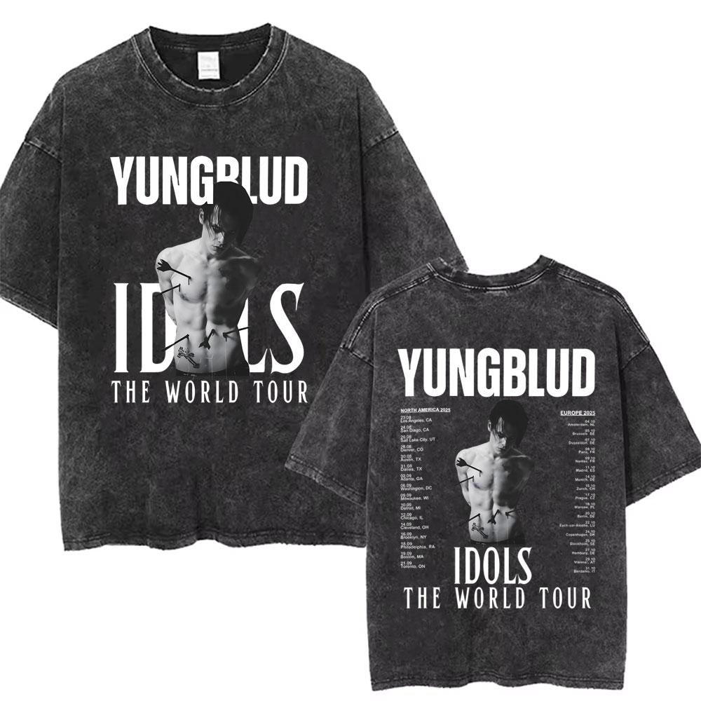 Washed Vintage Rock Singer Yungblud Tour Tshirt Men Women Retro Fashion T Shirt Male Casual Oversized Tshirts Streetwear