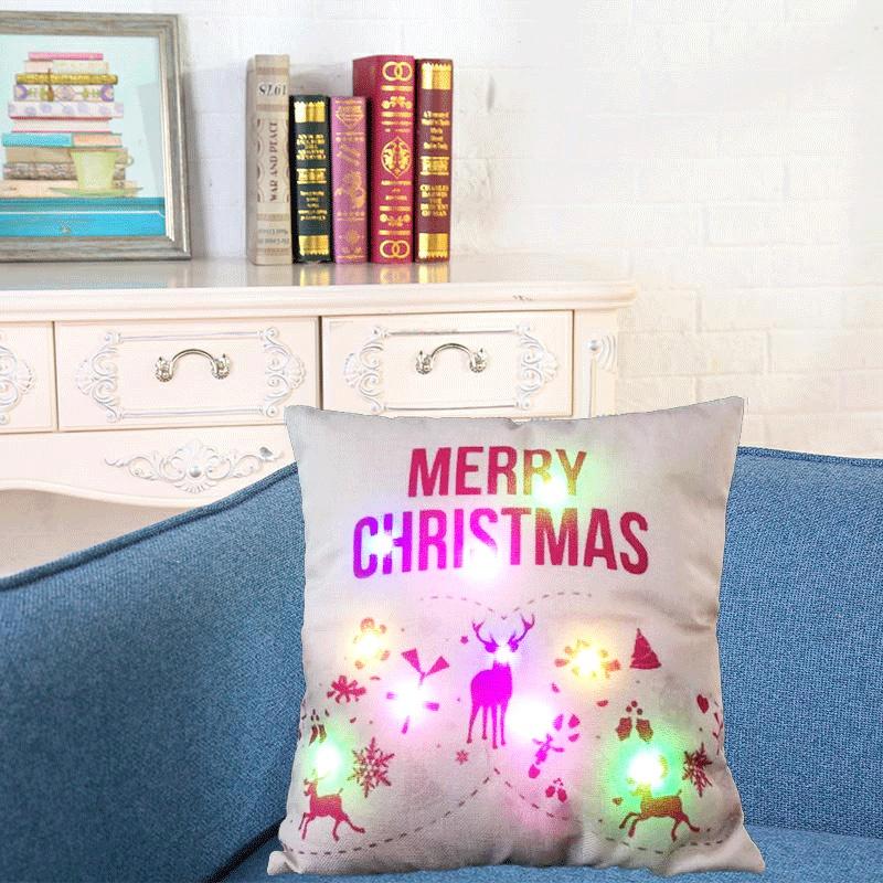 Elegant Cotton Linen Pillow Cover With Led Lights For Charming Christmas Decor
