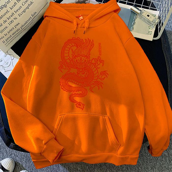 Уличная толстовка с капюшоном, винтажная женская толстовка с капюшоном с принтом китайского дракона, весна и осень, новая свободная женская толстовка в стиле Харадзюку в стиле хип-хоп