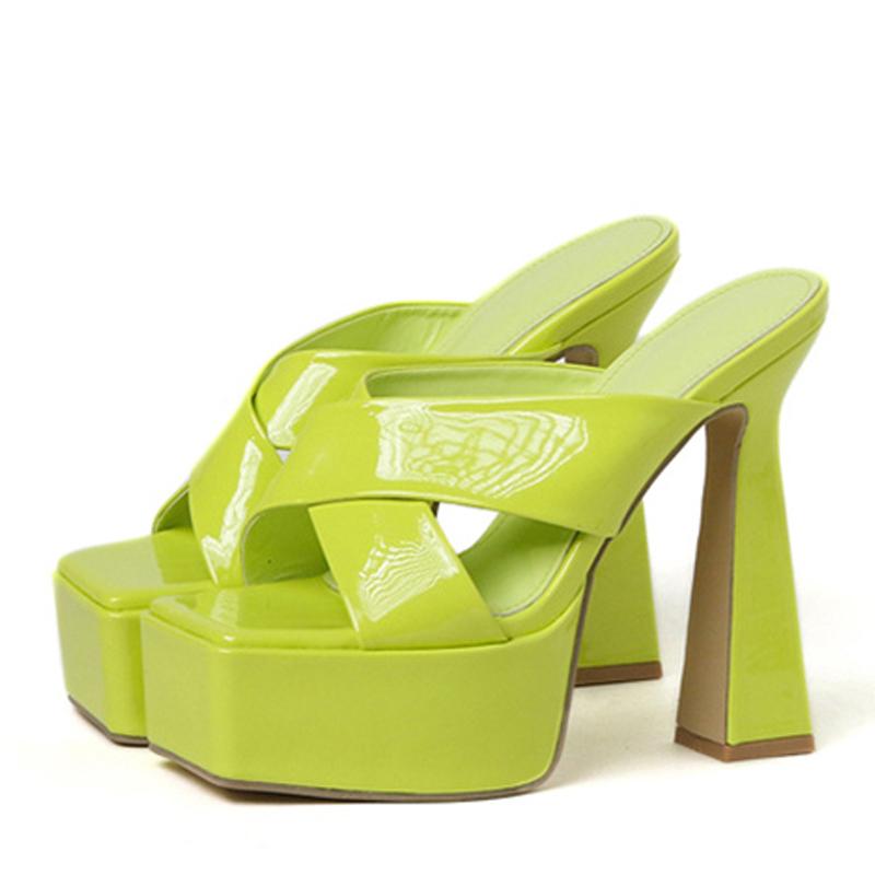 Летние пикантные тапочки на очень высоком каблуке с открытым носком, женские сандалии на платформе, модные зеленые шлепанцы-гладиаторы с узкими ремешками