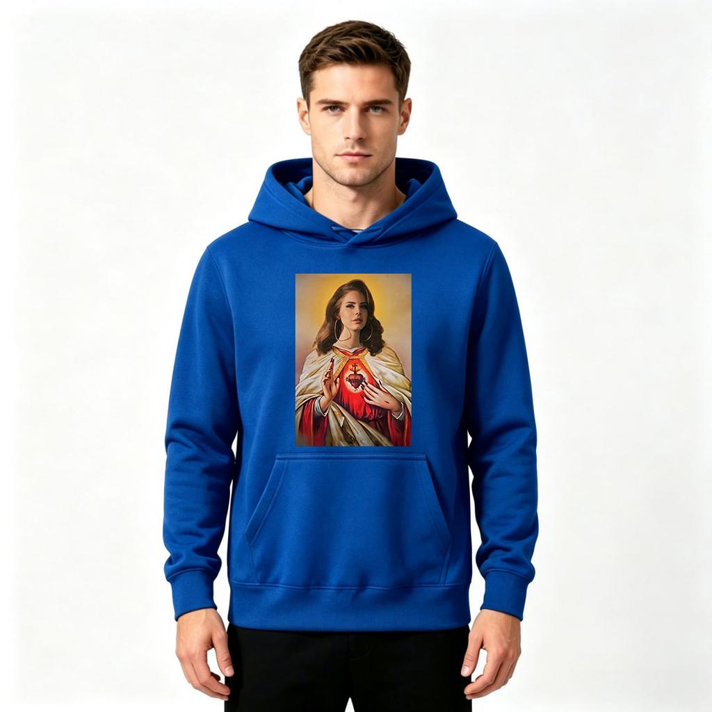 Men's Sacred Heart Religious Lana Print Long Sleeve Pullover Hoodie Casual Loose Sweatshirt Top