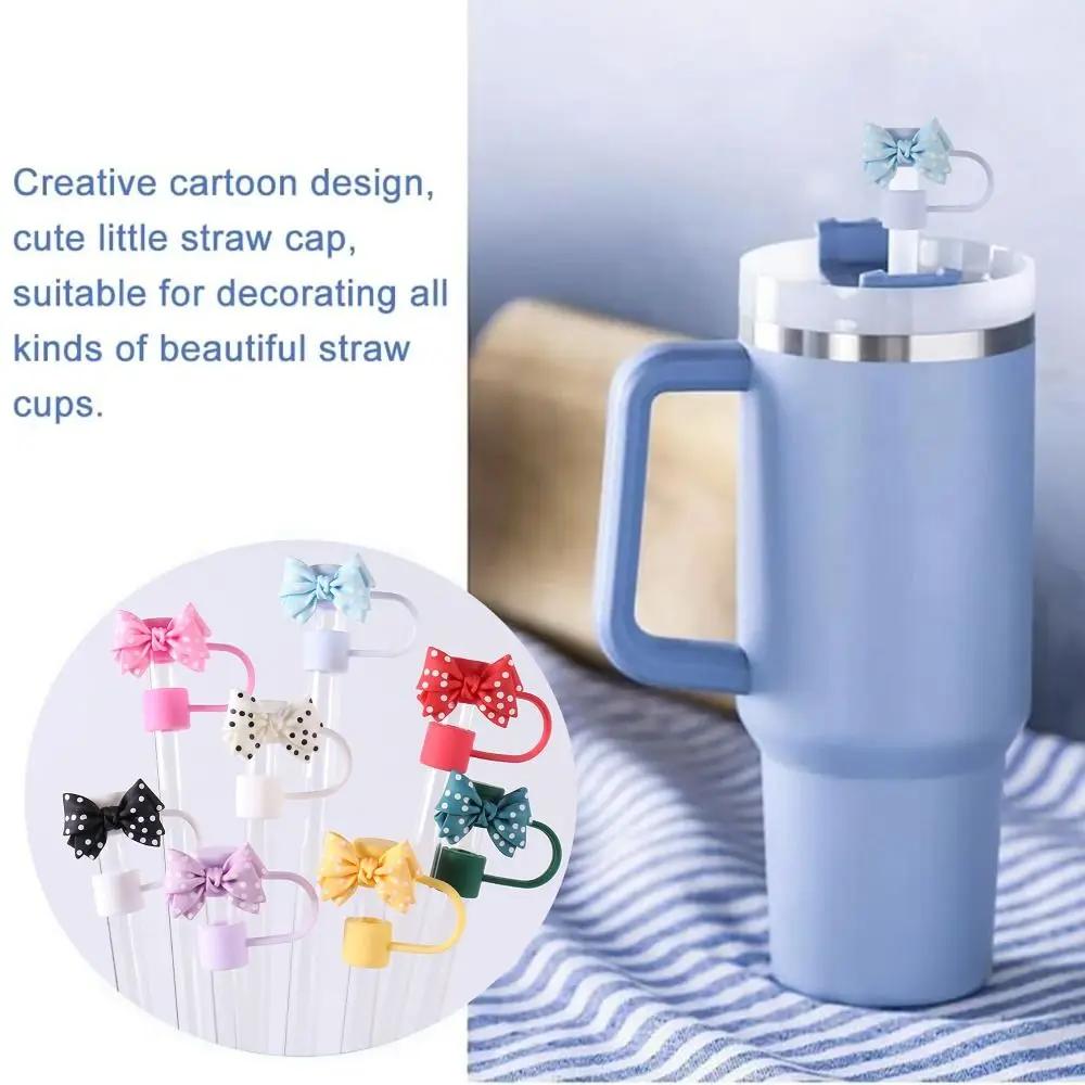 10cm Portable Spotted Bows Straw Tips Covers Good Sealing Dust-Proof Straws Topper Party Supplies Straw Tips Lids