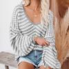 Autumn and Winter New Wave Striped Sexy Bubble Sleeve Loose Knit Sweater Pullover for Women 3562 EMA
