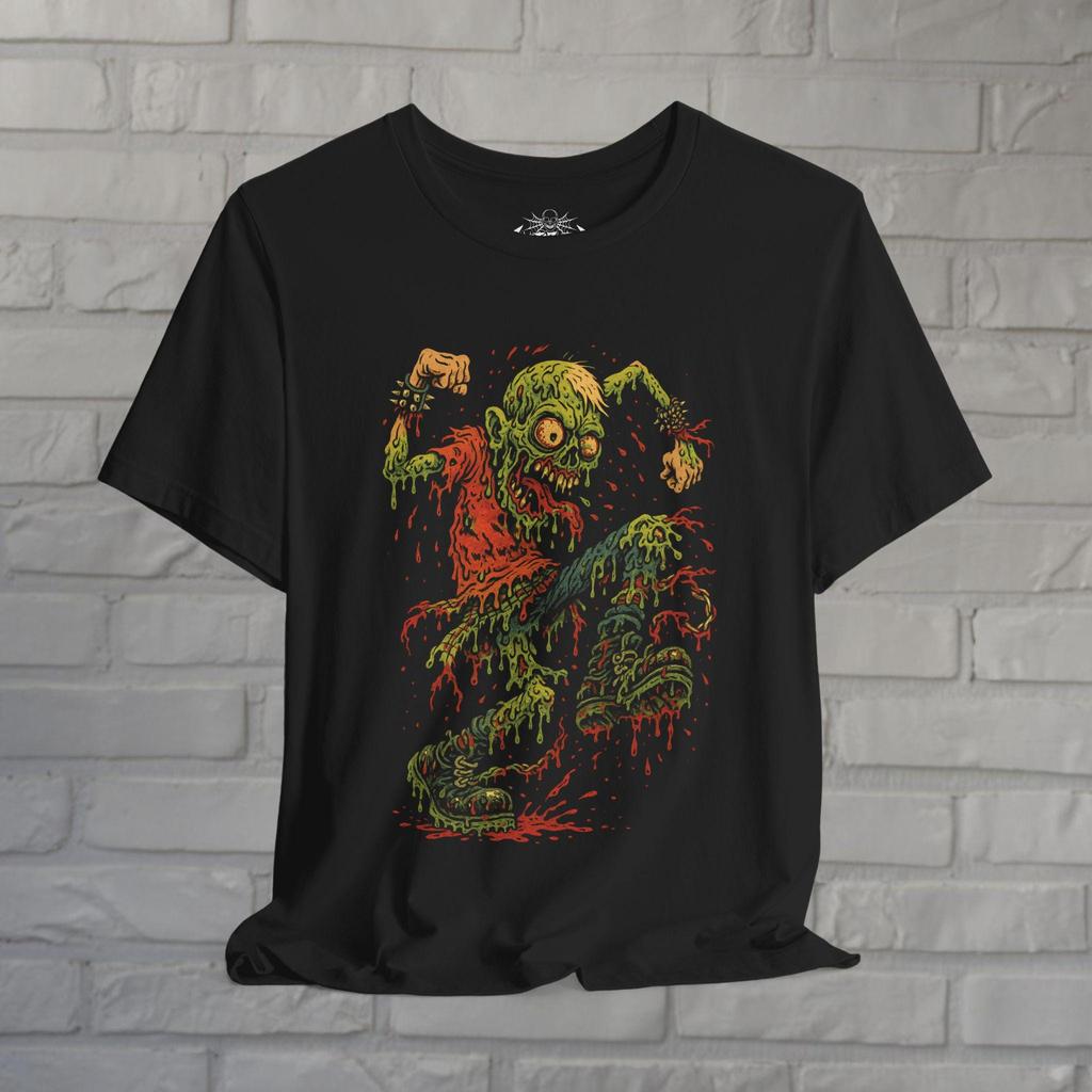 Punk Zombie T-Shirt Grindcore Graphic Tee Drippy Comic Style Shirt Horror Punk Style Tee Gift For Metalhead Unisex Ladies Long Sleeve Hoodie