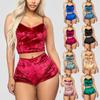 Women Deep V Sexy Lingerie Velvet Camisole Bow Shorts Set Bra Underwear