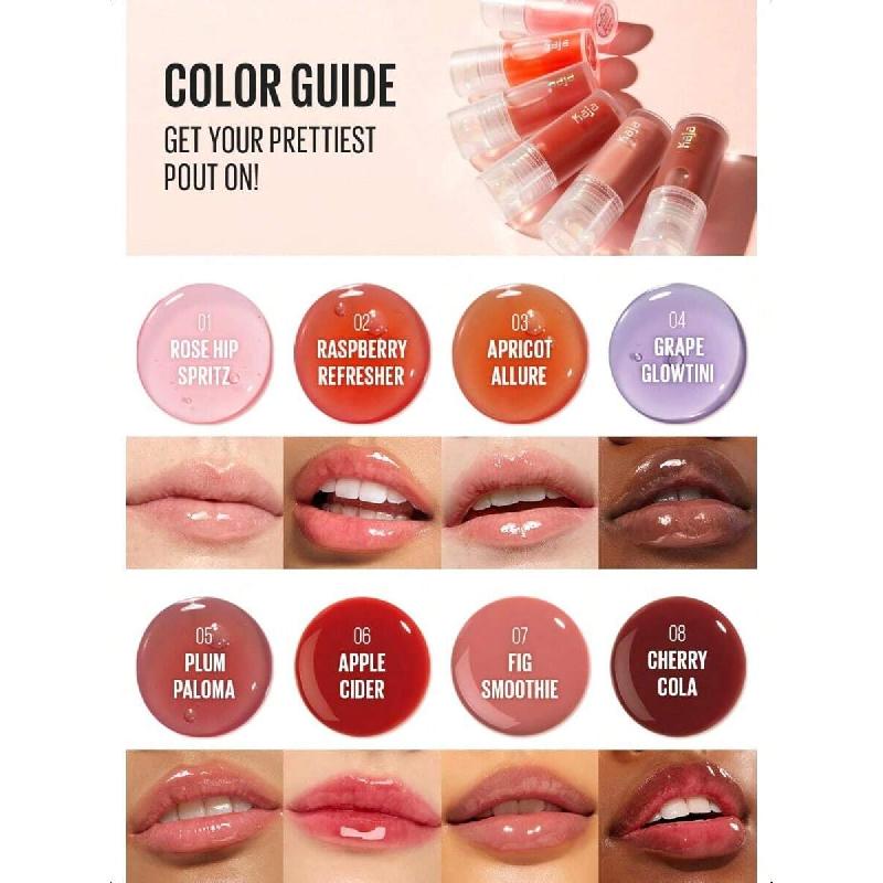 Kaja Dewy Bar - кремовая многослойная пудра-карандаш и бальзам для губ 03 Peach Cobbler 10 г + масло для губ Juicy Glass 05 Plum Paloma Bundle, прозрачная или средняя, можно наслаивать