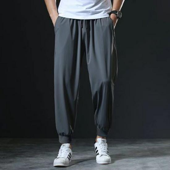 Мужские эластичные быстросохнущие летние спортивные брюки из ледяного шелка, повседневные манжеты с девятью точками, большие размеры.