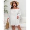 White Black Apricot Oversized Women's Dress Tassel Patchwork Slash Neck Sexy Backless Tie Up Beach Bikini Cover Ups Dresses
