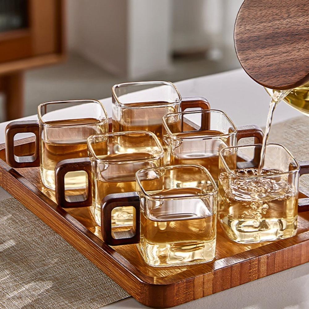 Wooden Handle Glass Coffee Mug Heat-resistant Latte Mug Practical Teacup Tea Ceremony