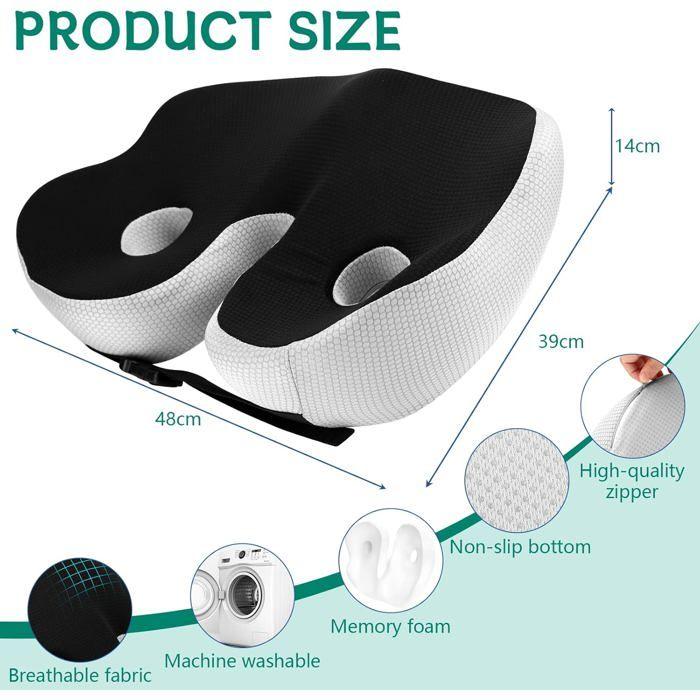 Coussin orthopédique coccyx en mousse mémoire, largeur réglable, soulage hanches et coccyx