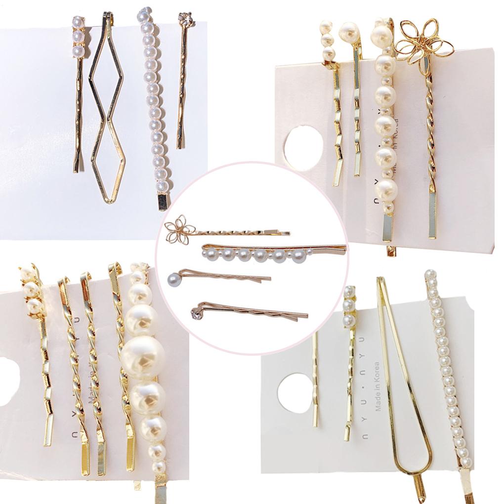 4Pcs Faux Pearl Hair Clips Set Pins Non-slip Barrette Women Girls Hairpin Headwear Type 1