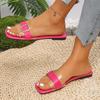 Fashion Luxury Rosy Red Flat Slippers for Women Summer Beach Buckle Decor Square Toe Sandals New Transparent Band Low Heel Slides Mujer