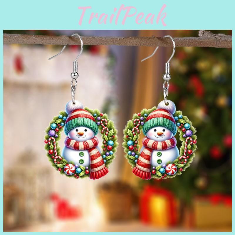 Christmas Acrylic 2d Snowman Earrings With Cartoon Design For Holiday Gift Giving