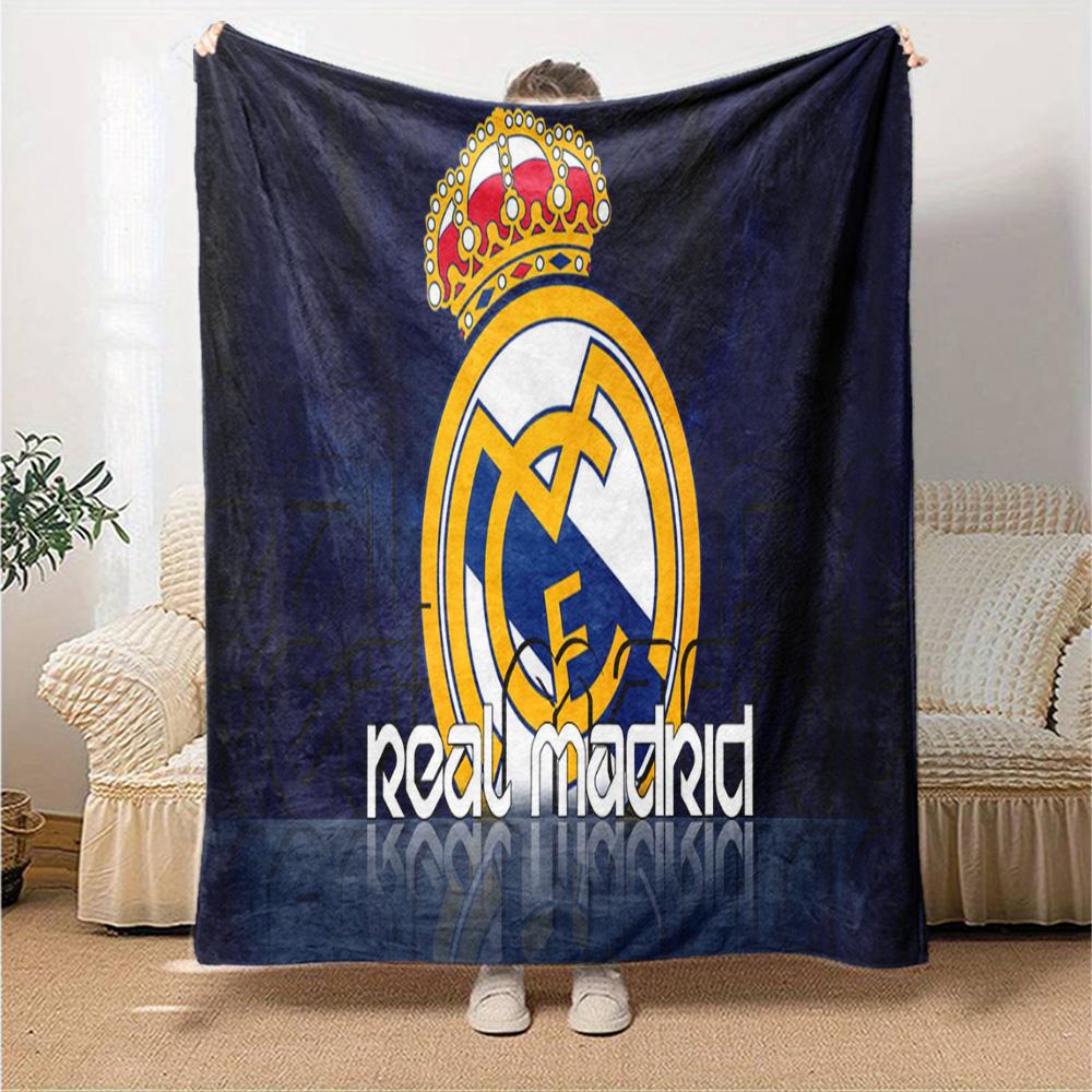 FC Madrid Emblem Flannel Blanket, Soft Polyester, Modern Design, All-Season for Camping, Travel, Gifts for holidays or birthdays