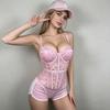 Женский дышащий кружевной сетчатый корсетный топ на косточках, облегающий фигуру с вырезами, на тонких бретельках, бюстье