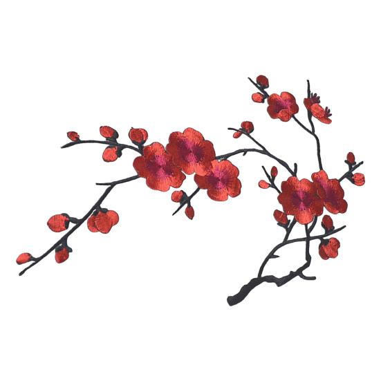Cherry Blossom Iron-On Patch Blossom Plum Applique Patch Embroidered Flower Vines DIY Trim for Jeans Garment Women Clothing Jacket Backpack