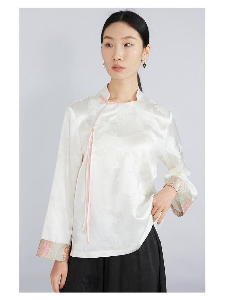 Рубашка из тутового шелка с парчой Сун - 100% натуральный шелк, плотность 35 момми, молодежный национальный стиль, крепдешин