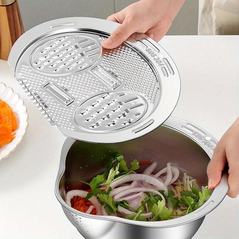 Stainless Steel Multi Purpose Kitchen Strainer, Ergonomic Design for Washing Rice, Fruits, Vegetables, Durable Drain Basket with Fine Mesh Filter,