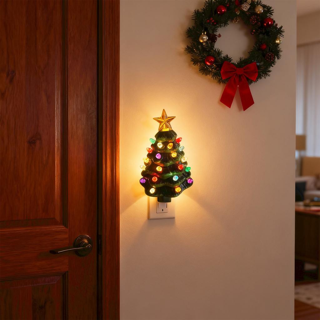 Christmas Tree Night Light Strip UlUs Standard Plug In Stock Christmas Festival Ceramic Wall Lamp