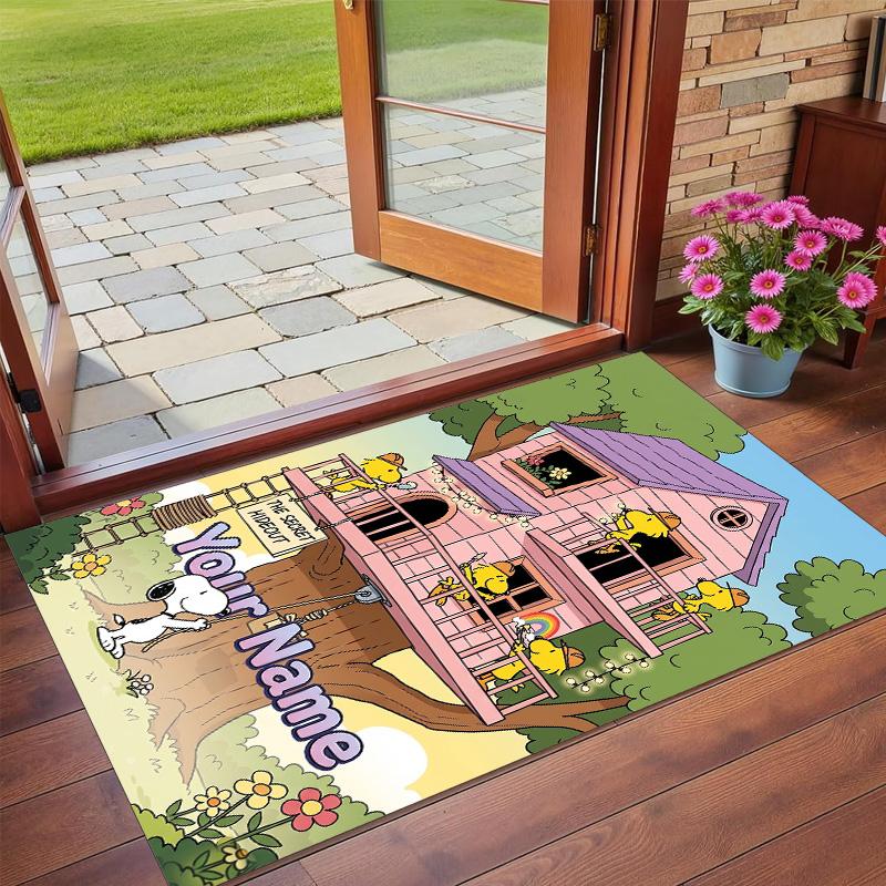Crystal Velvet Rug Custom Name Text, Soft Non Slip Floor Mat Home DecorSnoopy Peanuts