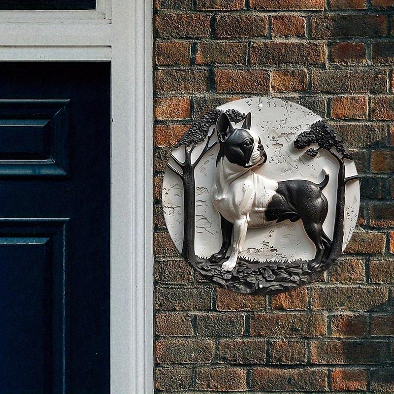 Round Wooden Sign Faux Wooden Carved Painted Circular, Perfect for Dormitory Decoration, Valentines Day Gift, Hippie Themed, Boston Terrier Lovers