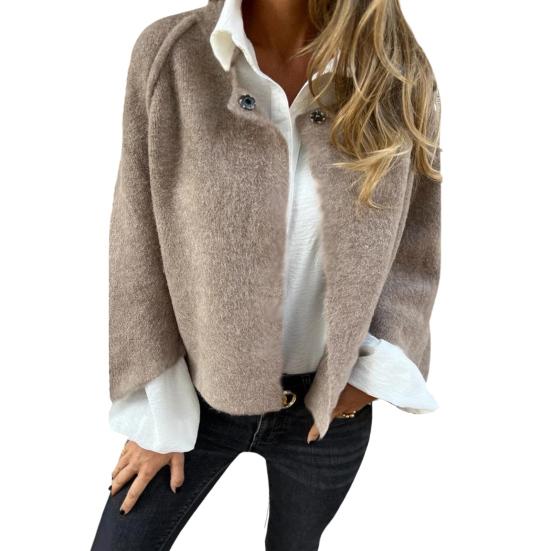 Winter Women Jacket Round Neck Thick Fleece Open Stitch Short Type Cardigan Long