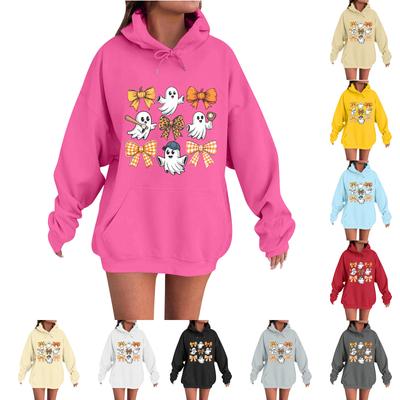 Женская повседневная модная удобная толстовка с круглым вырезом, капюшоном и длинными рукавами с принтом на Хэллоуин, теплая