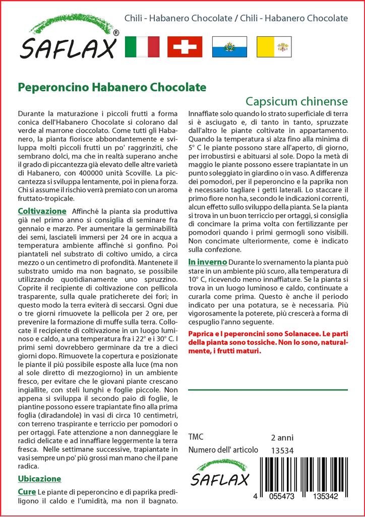 SAFLAX Garden in the Bag - Чили - Шоколад Хабанеро - 10 семян - С субстратом в подходящем пакете - Capsicum chinense