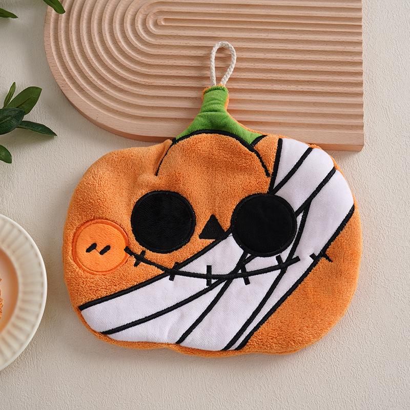 Cute Halloween Pumpkin Coral Velvet Kids Hand Towels Water-absorbing Quick-dry Towels Hanging for Kitchen Bathroom Holiday Gift