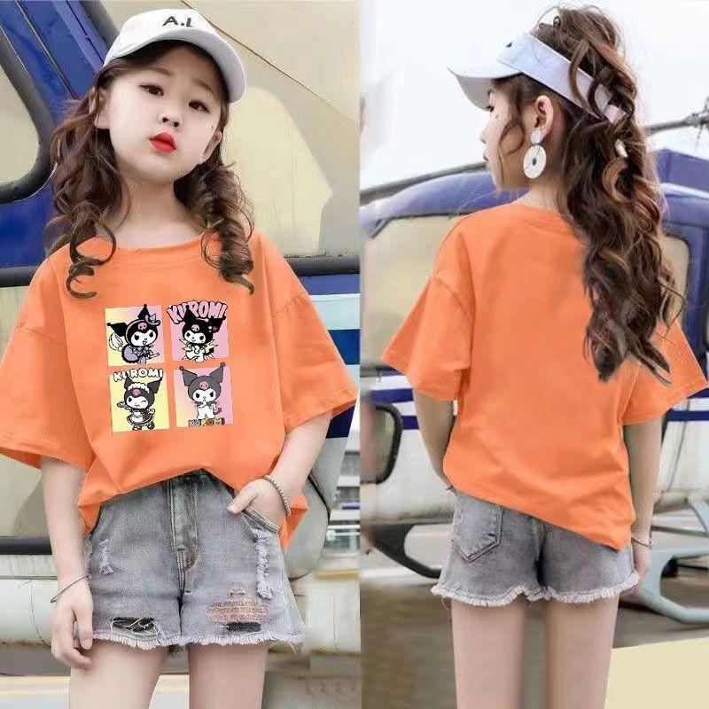 Летние короткие футболки для девочек, одежда для девочек топы Kuromi, baju budak perempuan футболки для девочек, рубашки для девочек