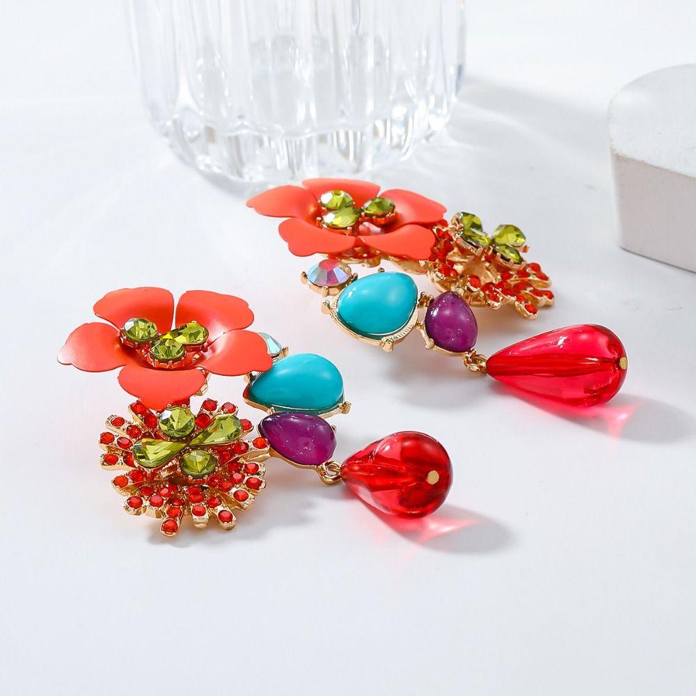 Bohemia Water Droplet Long Earrings Beads Women Earrings New Resin Flower Earrings  Stud Earrings