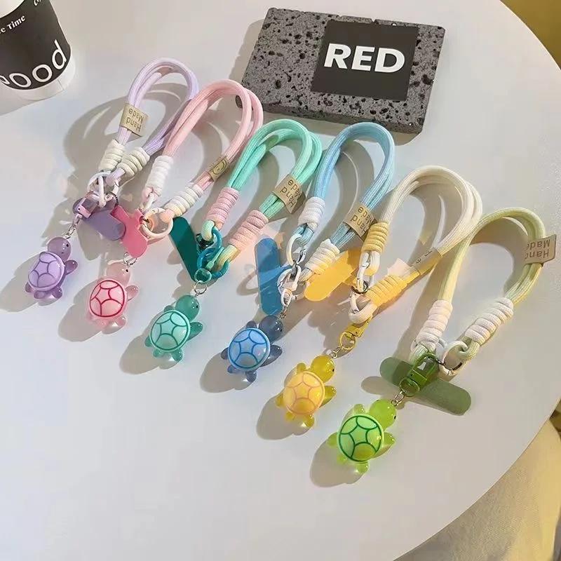 Universal Braided Mobile Phone Lanyard Strap Cartoon Turtle Hanging Chain Ring Cord with Patch Wrist Strap Cell Phone Detachable