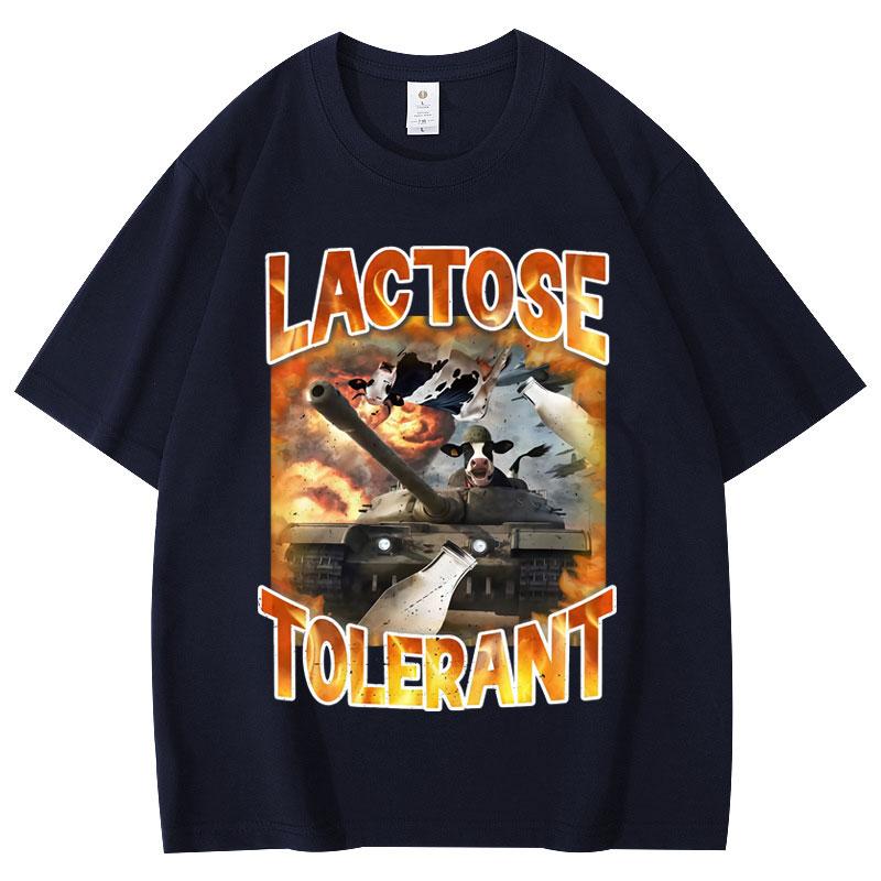 Lactose Tolerant Funny Vintage Meme T-shirt Milk Cheese Diet Gym Workout T-shirts Men's Women's Y2k Fashion T Shirts Streetwear