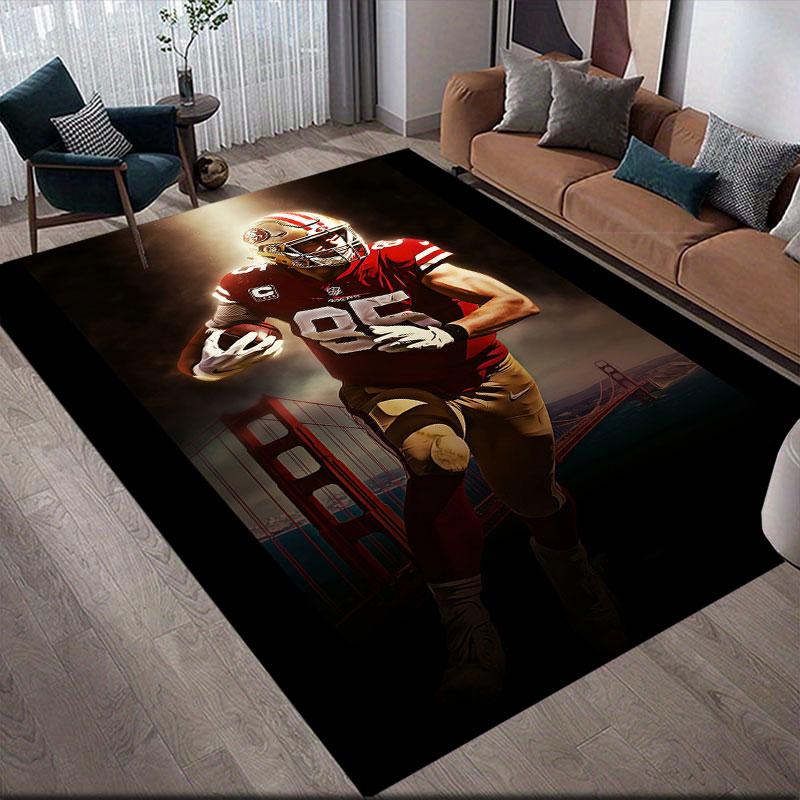 George Kittle Flannel Printed Carpet, Home Sofa Decoration for Living Room & Bedroom, Non‑Slip Play Flannel Floor Mat for Game Room