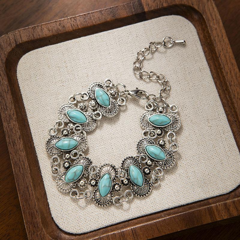 Ретро бирюзовый браслет этнический стиль ювелирные изделия женский браслет в стиле легкой роскоши