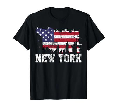 Винтажная футболка с изображением небоскребов Нью-Йорка (NYC Skyline) и флагом США, подарок из Америки, мужская, летняя мода, хлопок, с круглым вырезом, с коротким рукавом, одежда