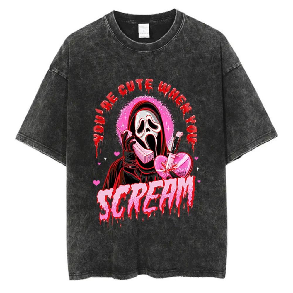 Cotton Y2K Washed Tshirts Hip Hop Retro Punk Gothic Print T-Shirts Harajuku Casual Vintage Men Women Short Sleeve Top Tee Daily Oversized Top