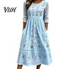 Elegant Daily Wear for Work Dating Autumn Floral Midi Dress Women, Long Sleeve Bohemian A Line Slimming Waist Cinching Dress, Vintage Waist-Cinching