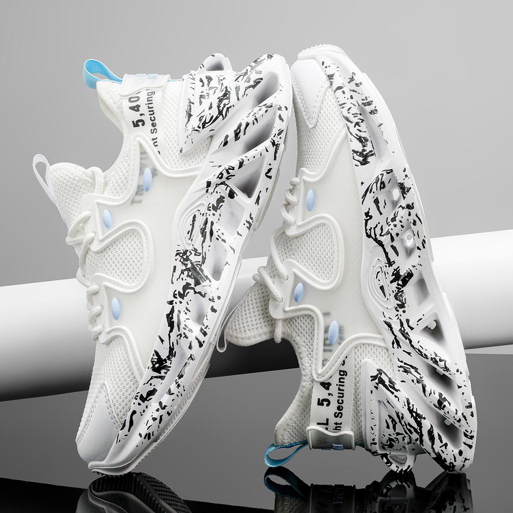 Мужская обувь новая летняя больших размеров с амортизацией типа "лезвие", дышащая, модная, сетчатые крутые кроссовки для бега, тонкие.