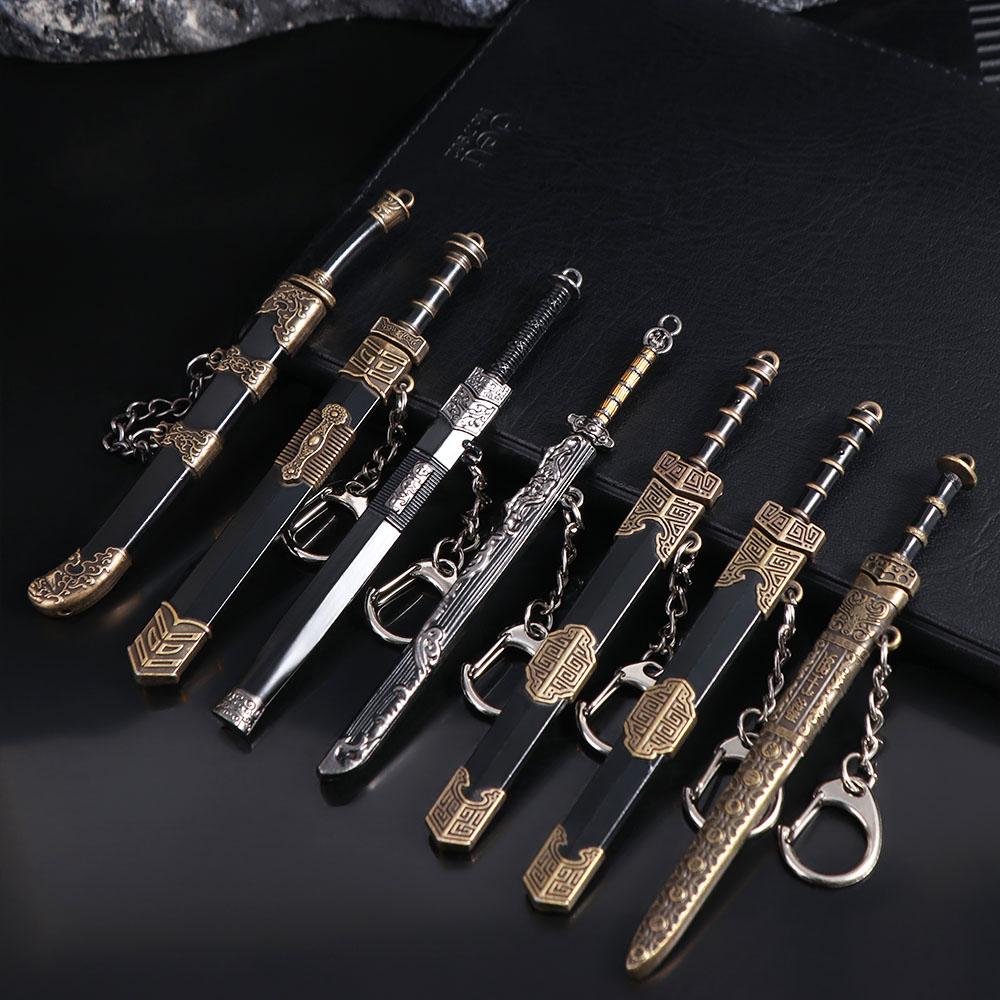 Ancient Mini Sword KeyChain Zinc Zinc Zinc Alloy Scabbard Key Ring Weapon Model Weapon Key Chain Women