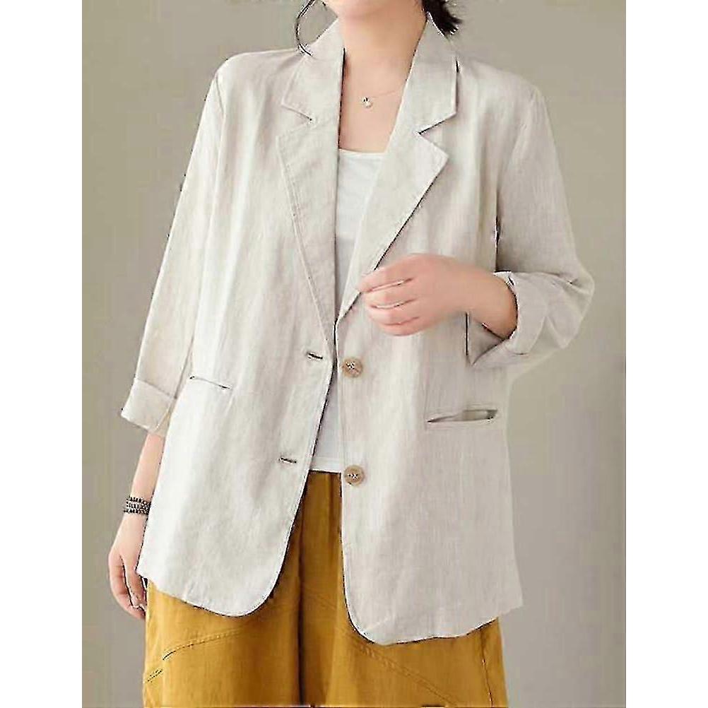 Cotton Linen Blazer for Women Spring Summer 2024 Long Sleeve Lightweight Business Casual Jackets Tops - POP