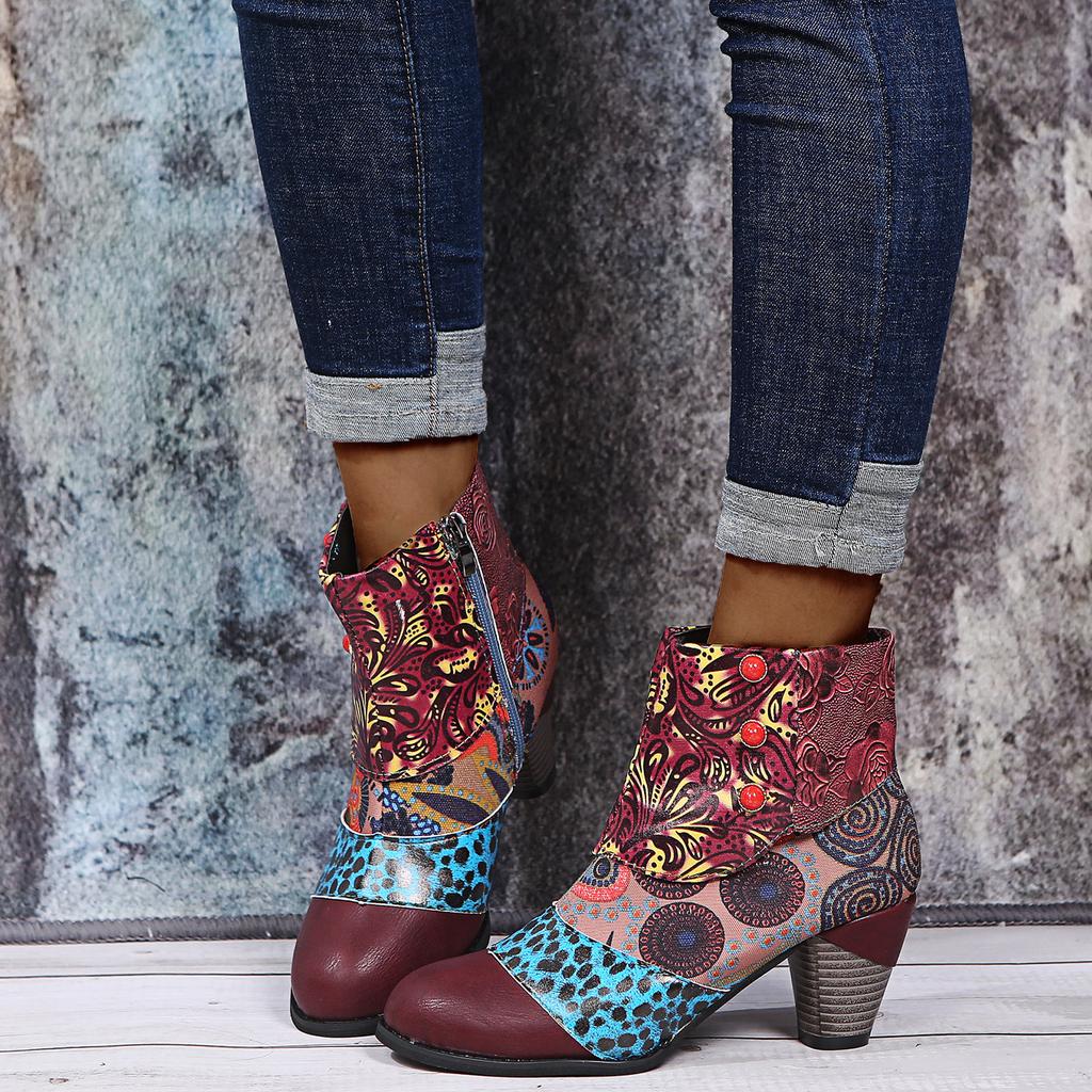  Сапоги Женская обувь Короткие сапоги с принтом Зимние и осенние ботинки