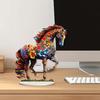 Colorful Flower Horse Acrylic Ornament with Base 2D Flat Horse Table Sign Holiday Party